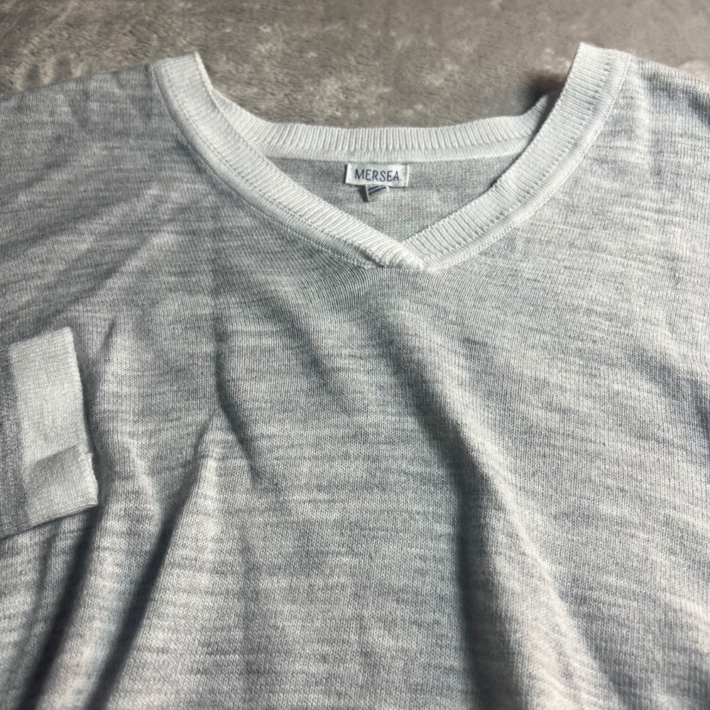 Mersea Women OS Sweater Grey V-Neck Oversized Batwing High Low Hem